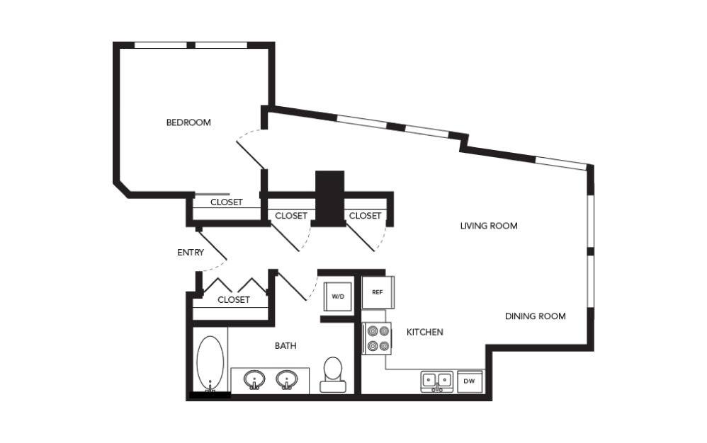 TN-A11 - 1 bedroom floorplan layout with 1 bath and 721 square feet.