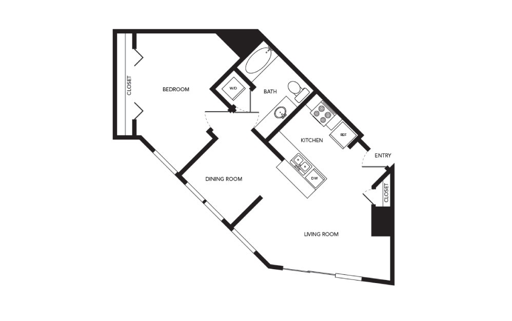TN-A14 - 1 bedroom floorplan layout with 1 bath and 755 square feet.