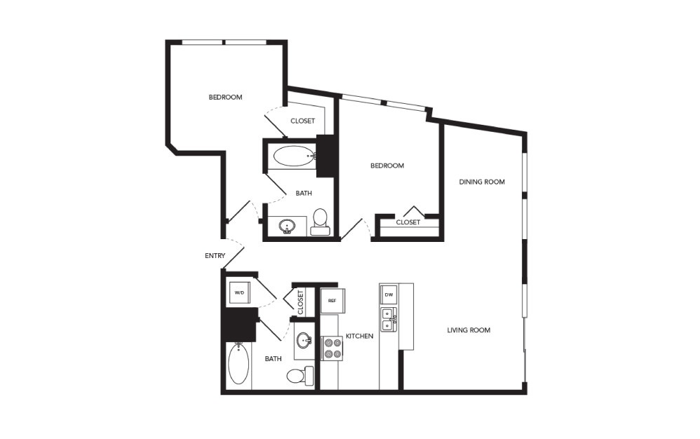 TN-B9 - 2 bedroom floorplan layout with 2 baths and 1030 square feet.